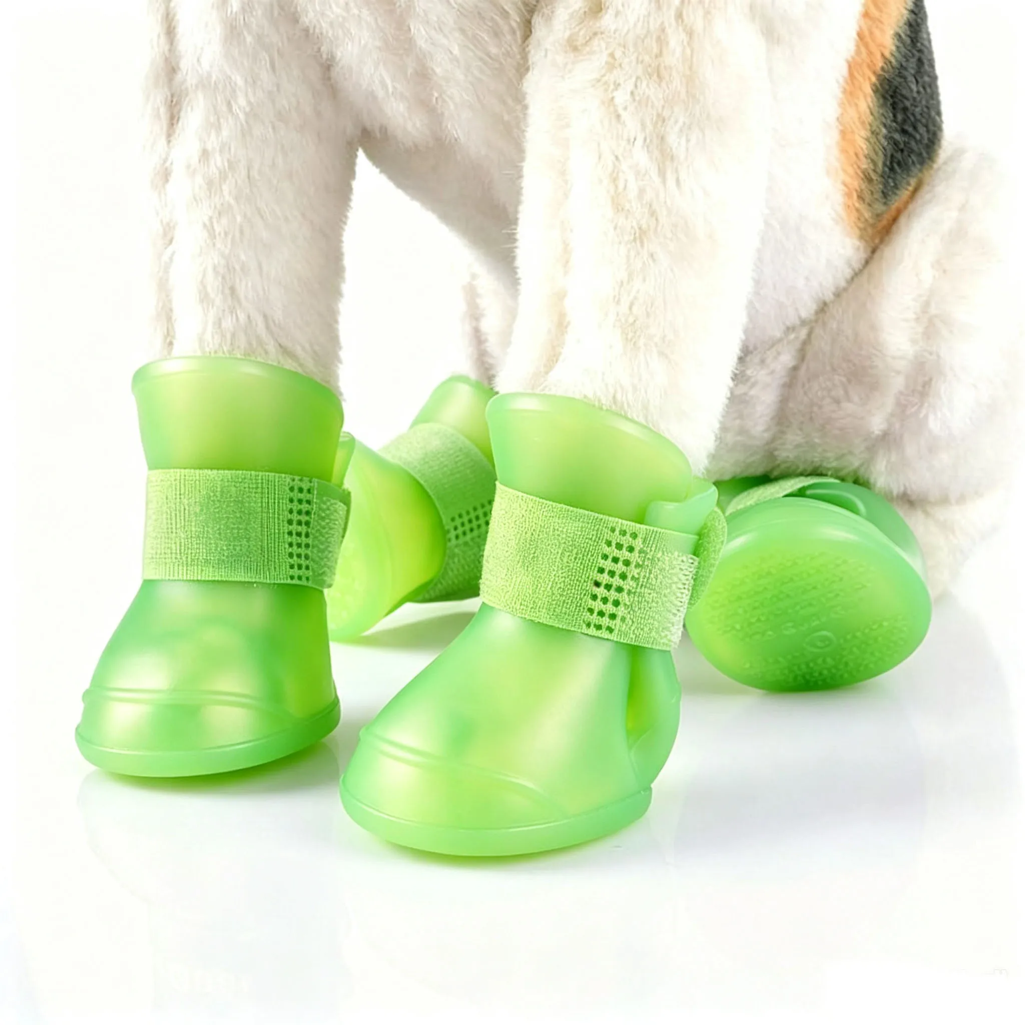 4pc Waterproof Silicone Dog Rain Boots Colorful Pet Shoes Anti-slip Puppy Foot Protector Adjustable Strap Outdoor Walking Bootie - view 2