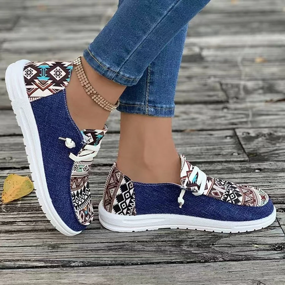 Women Colorblock Geometric Print Lace-up Round Toe Sneakers Daily Casual Round Toe Sports Spring Fashion Going Out Running Shoes