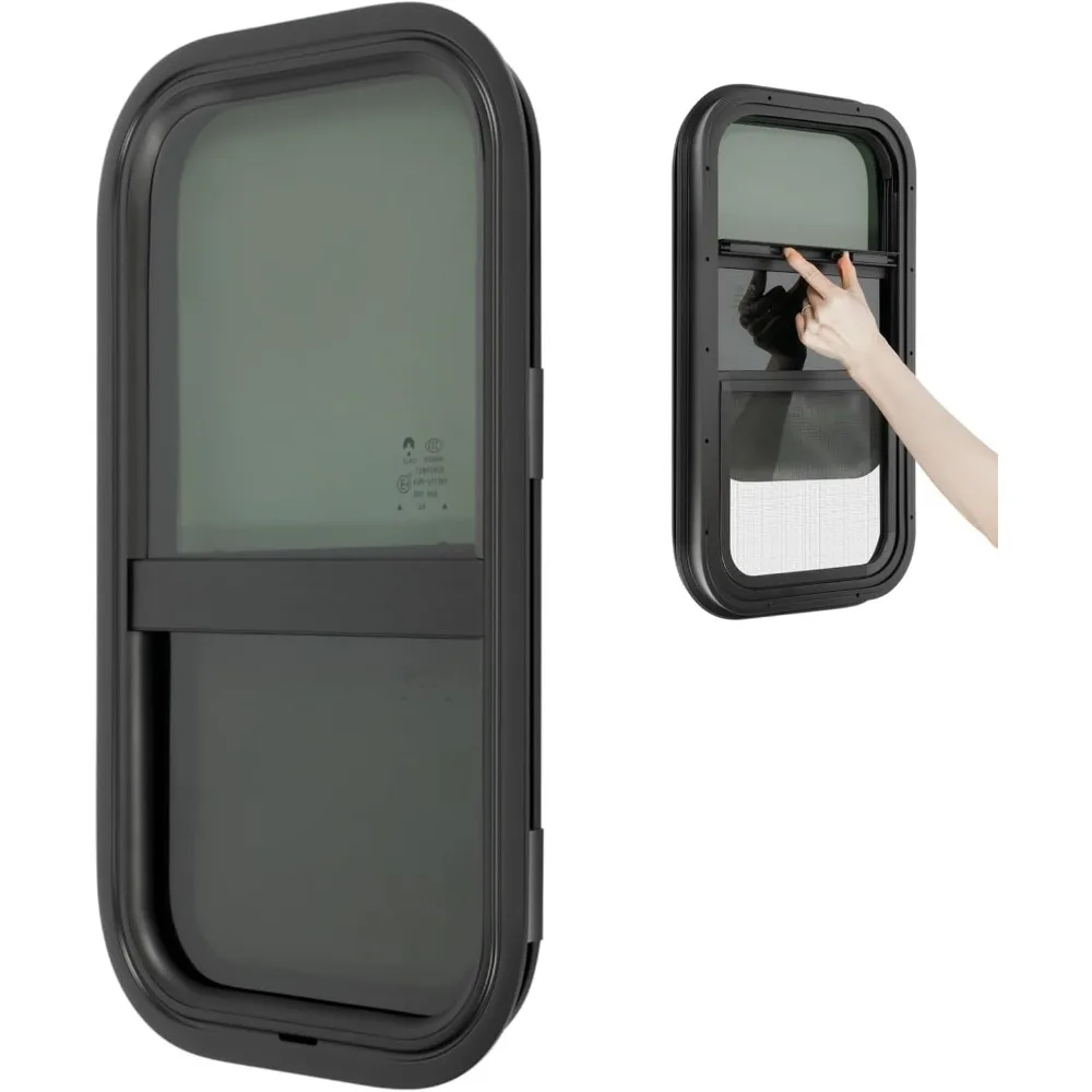 Paar verticaal getinte schuiframen voor campers met netscherm en sierring, 12 W x 22 H, geschikt voor 1 of 1-1/2 dikte