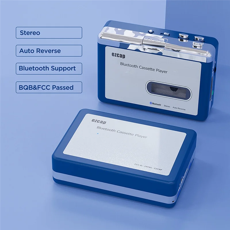 Ezcap draagbare Bluetooth Bluetooth-cassettespeler Cassettezenderspeler Wit en blauw Converteren naar MP3-converter