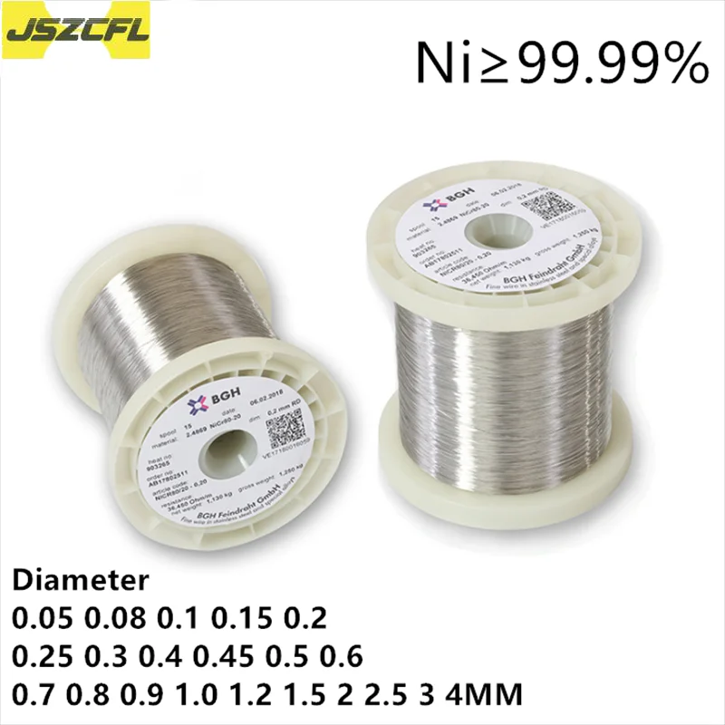 Ni 99.99% Pure Nickel Wire 0.05/0.1/0.2/0.25/0.3/0.4/0.6/0.8/0.9/1/2/3/4MM Metal Nickel Electrode Wire Nickel Alloy Wire N4n6 1M