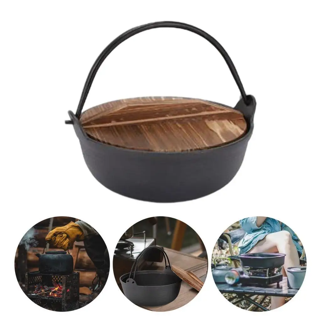 Cast Iron Hanging Pot Nabe Sukiyaki Pot Shabu Shabu Pot Cooking Double Handles Hanging Stew Souppot Cast Iron Sukiyaki Pot