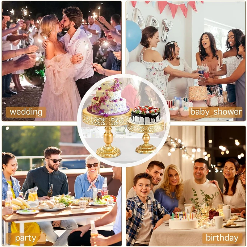 Round Metal Pedestal Holder Bolo Stand Sobremesa Cupcake Pastelaria Candy Display Plate Gold Tower para Wedding Birthday Party