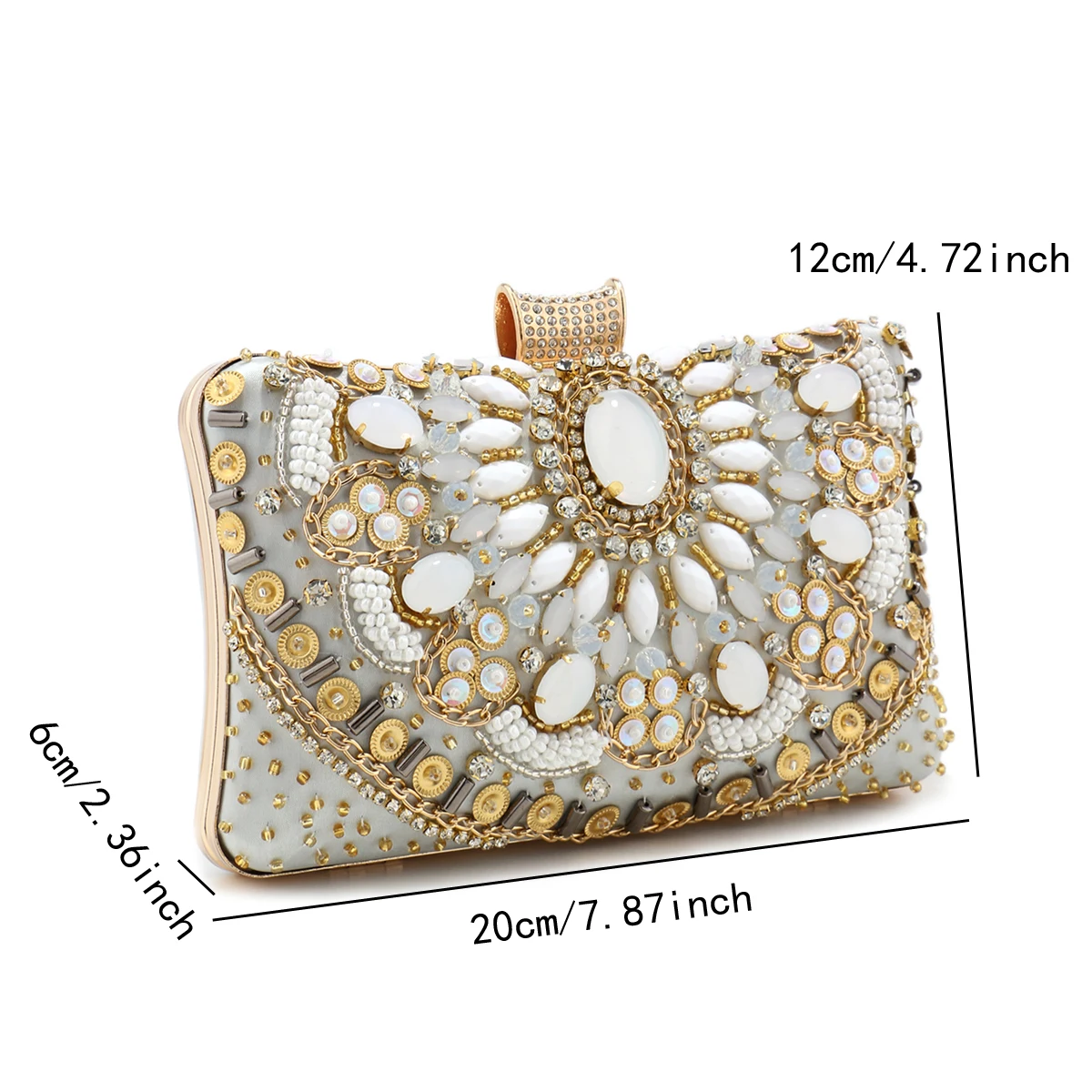 Vintage Women Black Beaded Evening Clutch Bags Ladies Box Metal Clutches Wedding Cocktail Party Handbags Purses