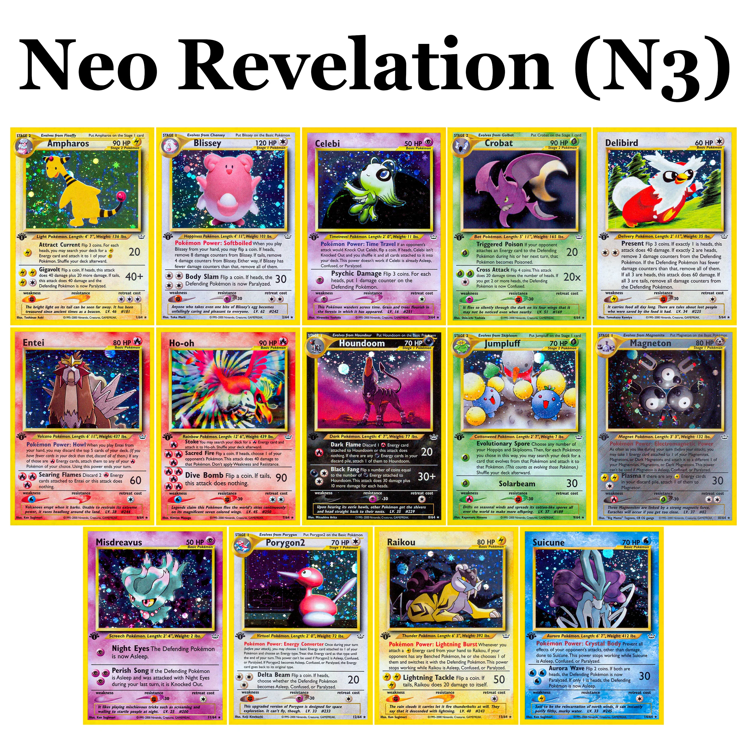 proxy-14-pieces-pokemon-neo-cartes-de-revelation-blissey-ho-oh-magneton-pkm-tcg-jeu-holographique-carte-de-collection-jouet-cadeaux