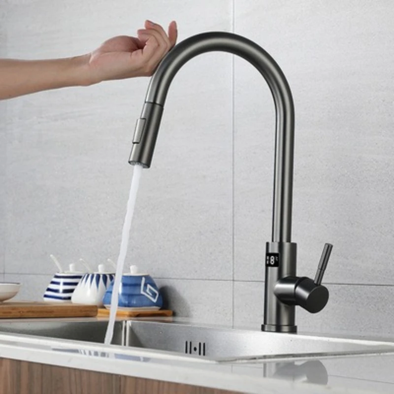 Touch plus infrared induction dual-control kitchen faucet pull-out hot and cold number