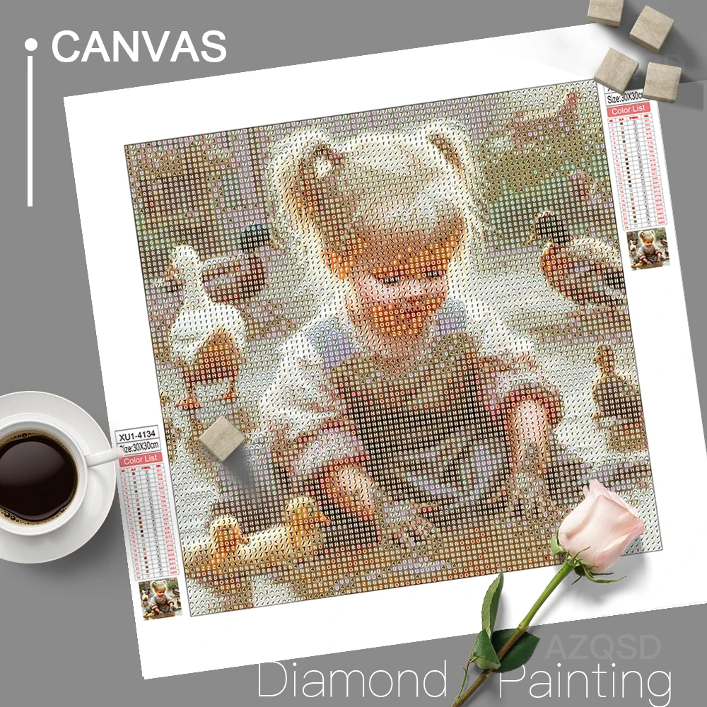 AZQSD Diamond Painting Girl Dog Portrait Mosaic Rhinestones Pictures Embroidery Sale Seaside Home Decor Cross Stitch Kits