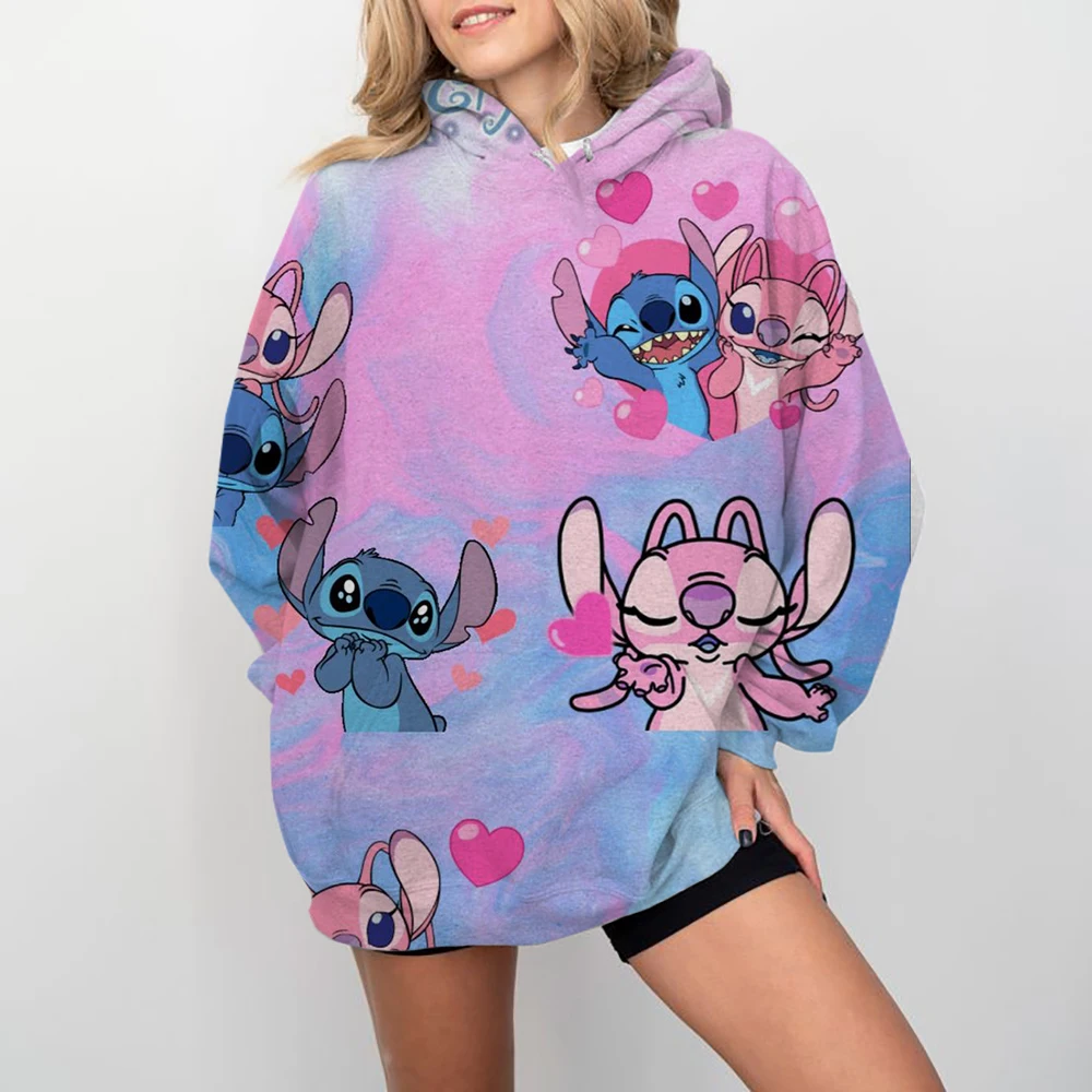 Disney Stitch print Cartoon Hooded Sweater Jacket Clothes Hoodie Oversize Design Feeling Loose and Comfortable