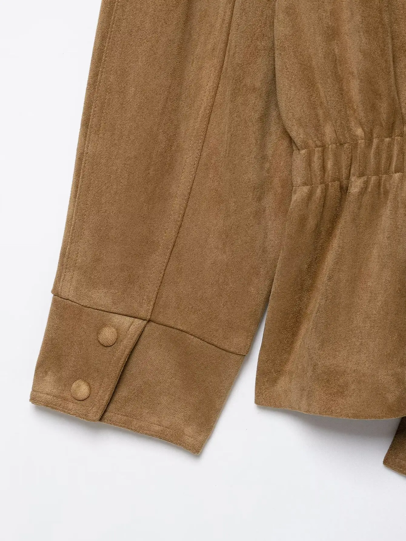 Damen Retro Herbst-Urlaubs-Kurzmantel mit Stehkragen, asymmetrischem Knopfleisten-Design, langen Ärmeln, lässiger Herbst-Mantel, einfarbig, locker geschnitten – Detail 15