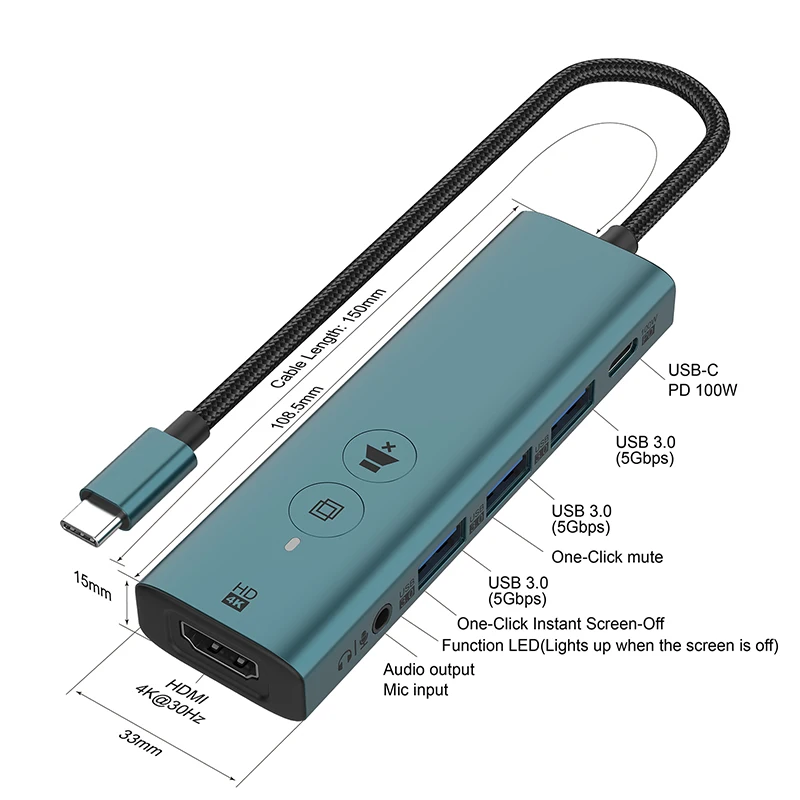 USB-C para hdmi-compatível docking station jogo usb3.0 hub placa de vídeo para tela do portátil compartilhamento tipo-c conversor divisor adaptador
