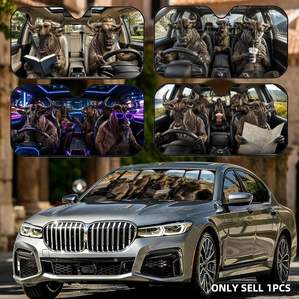 

Wildebeest Driving Travel Sun Visor Reusable Aluminum Foil Car Windshield Sun Visor UV Heat Insulation Cover Shade