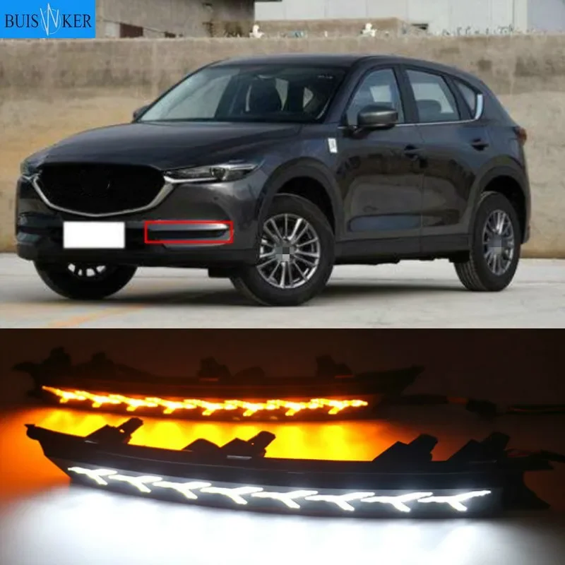 

2Pcs DRL 12V LED Daytime Running Light Fog Lamp Decoration For Mazda CX-5 CX5 2017 2018 2019 Flowing Turn Signal