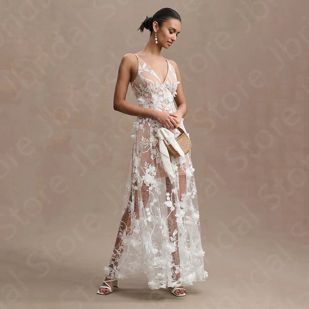 Vestidos de casamento com flores 3D, vestidos de noiva sem mangas, V-neck, contraste cor, original, mais recente, 2023