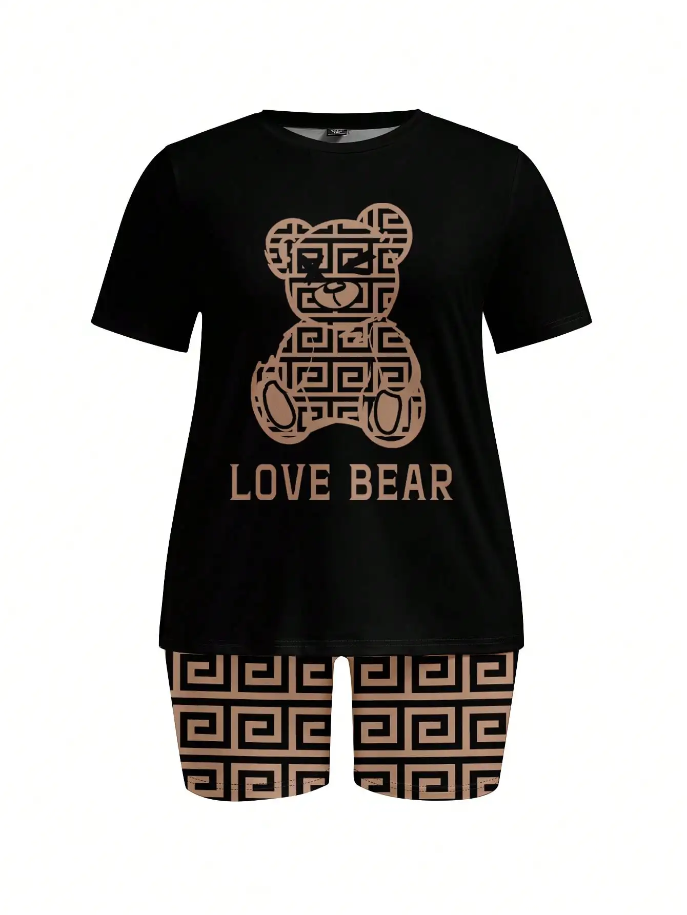 Set di 2 t-shirt e leggings corti con grafica Love Bear da donna, completo estivo casual abbinato