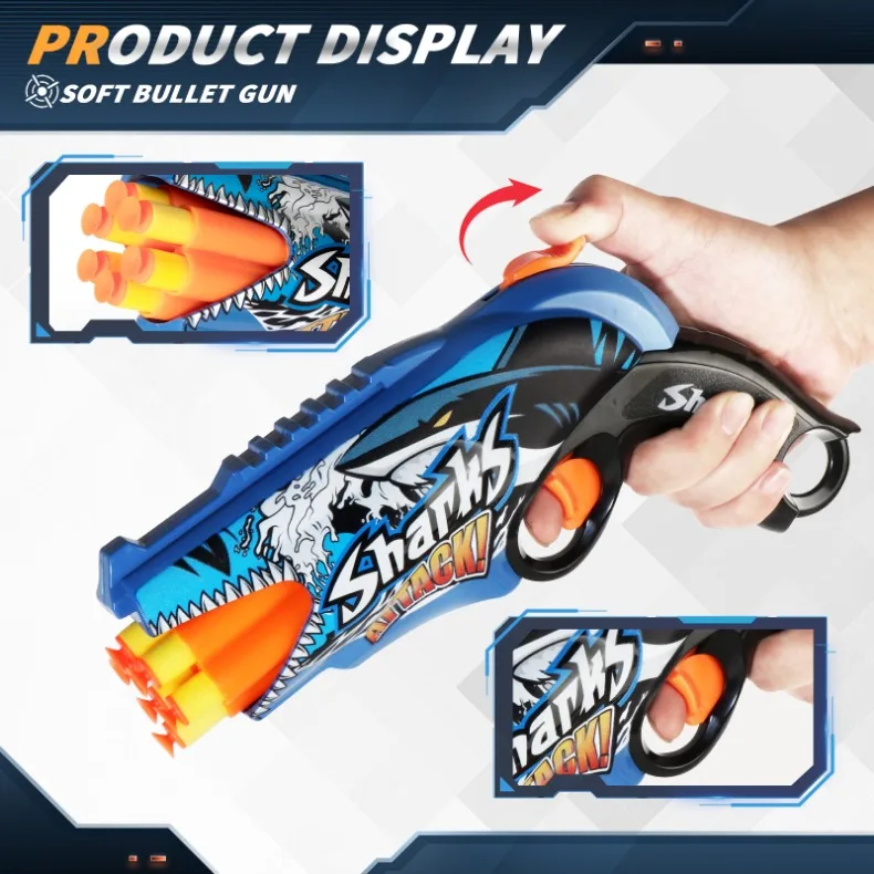 Kinder Air Soft Bullet Gun Spielzeug Graffiti Shark Farbschema 6-Runde Automatische Sichere Outdoor Schießen Sport Kinder Jungen geschenke – Detail 2