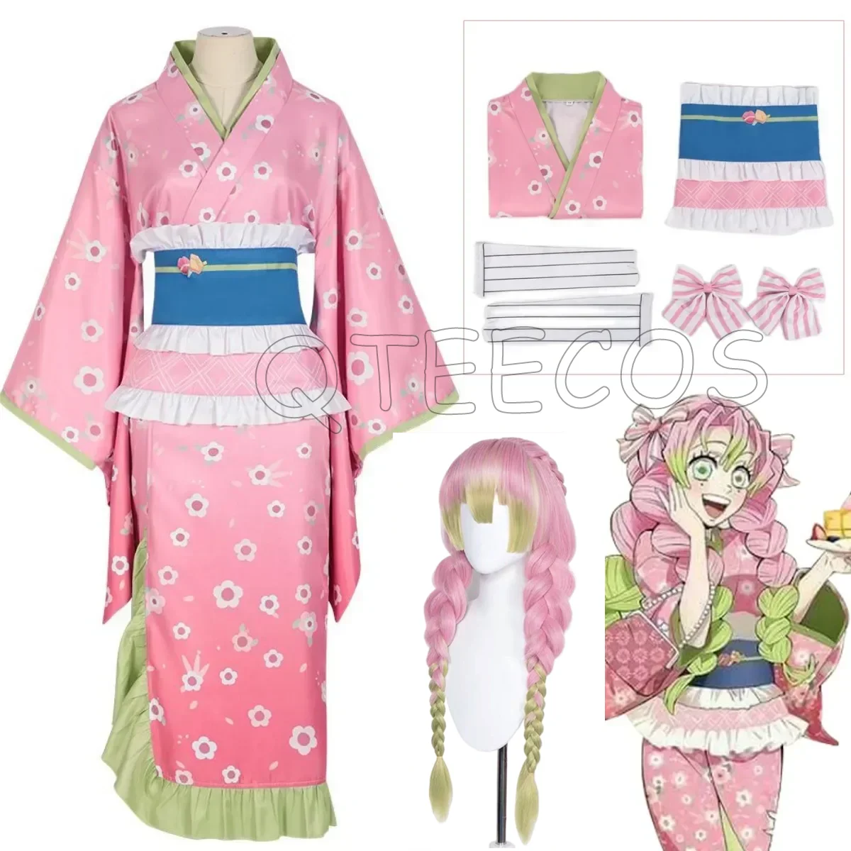 

Дзибилдинг Новый Канродзи Мицури Косплей Костюм Убийца Демонов Розовое Кимоно Платье Одежда Хэллоуин Карнавальная Вечеринка Женские Костюмы Парик