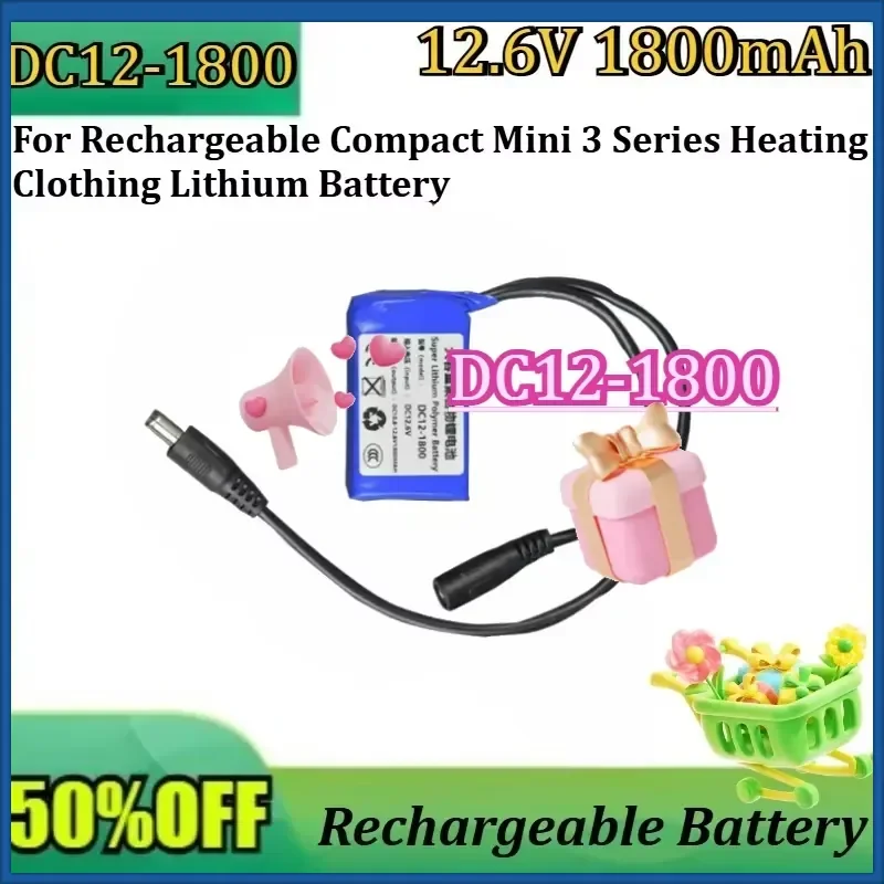 New DC12-1800 12V Polymer Lithium Battery Pack 1800mAh For Rechargeable Compact Mini 3 Series Heating Clothing Lithium