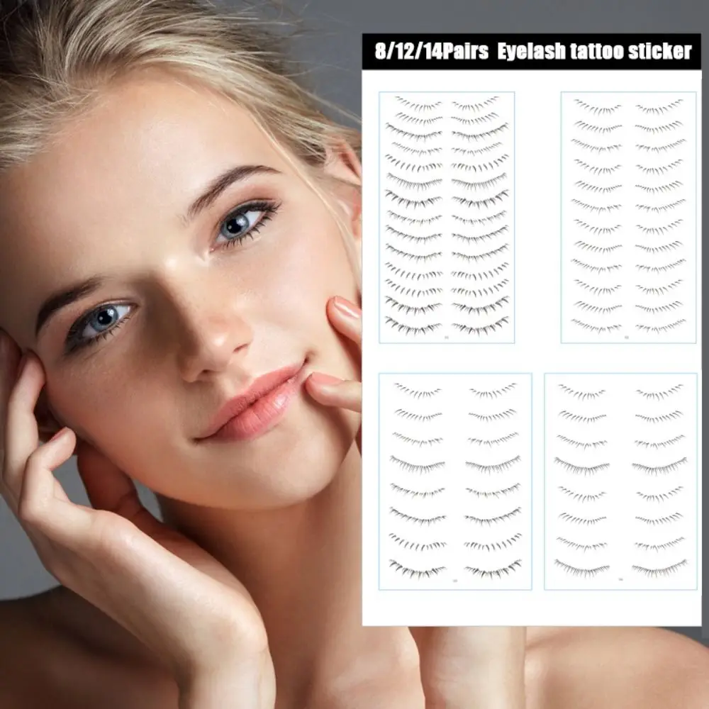 Natural Multi-Style Lower Eyelash Tattoo Stickers, 3D Simulation Falso Eyelashes, impermeável Under Eye Fake Eyelash, mulheres