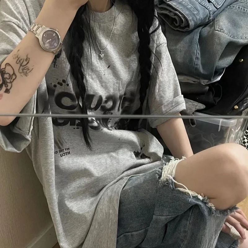 Deeptown Y2k Harajuku Tshirt Women Vintage Oversize Grunge Short Sleeve Aesthetic Tees Korean Fashion Goth Streetwear Top Hippie