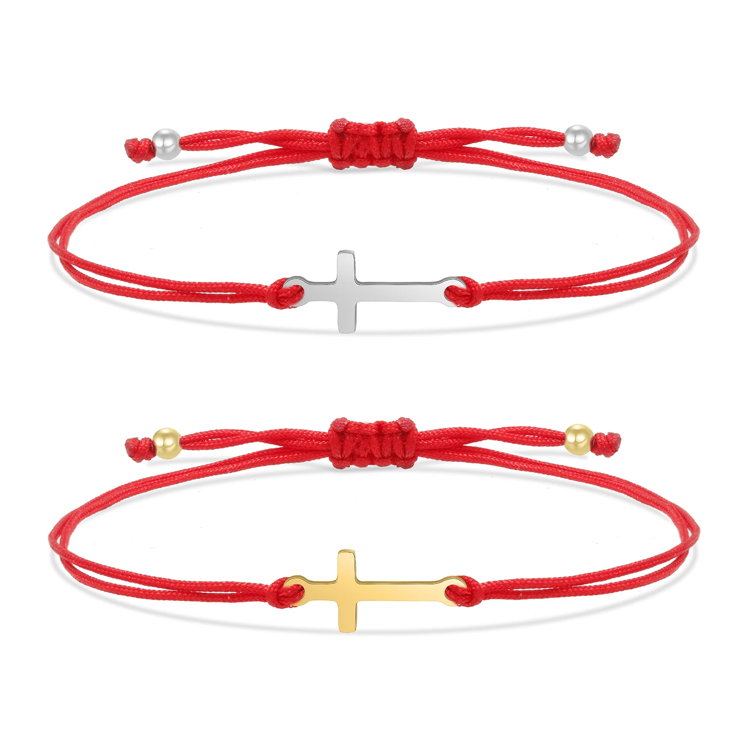 Gold-plated Stainless Steel Cross Charm Adjustable Bracelet Women Girl 2022 New Fashion Good Quality Red String Handmade Jewelry