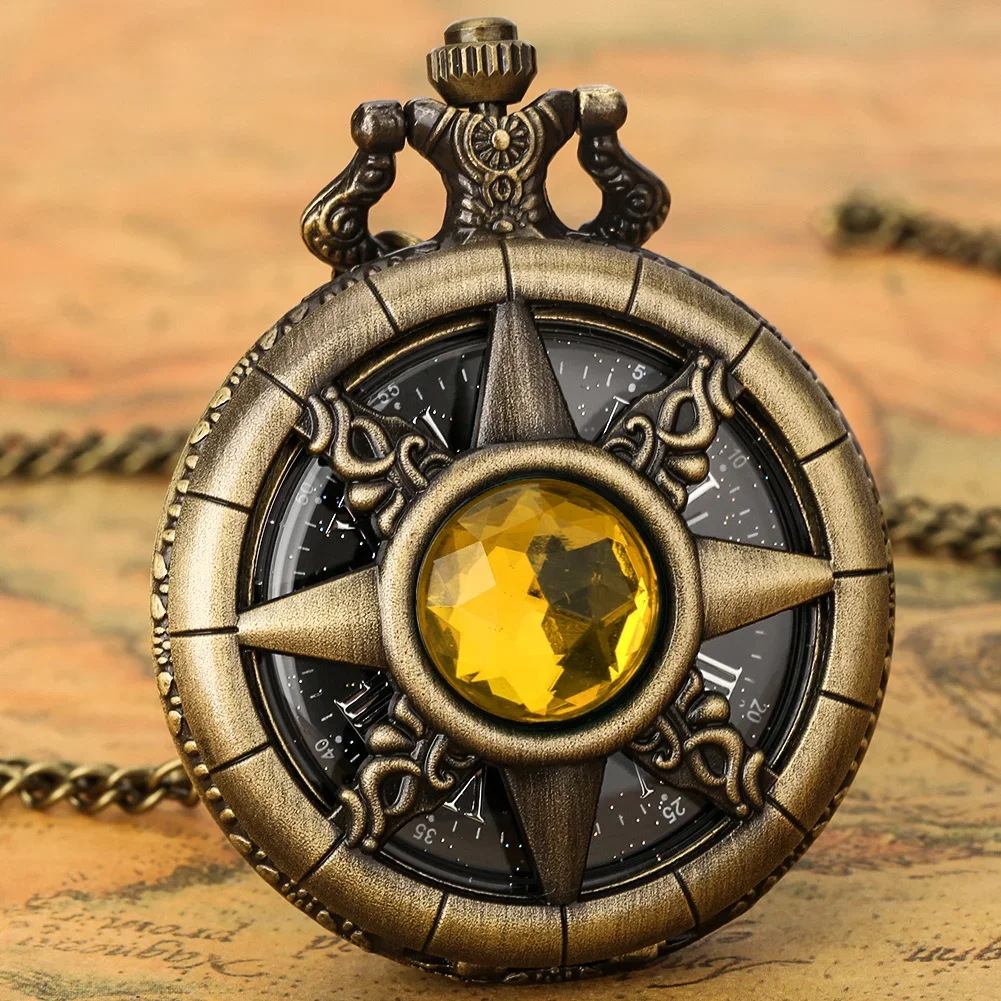 Y2K Cartoon Anime Round Pointer Quartz Watch Vintage Rhinestone Cosplay Necklace Chain Watch For Women Men Collector Gift