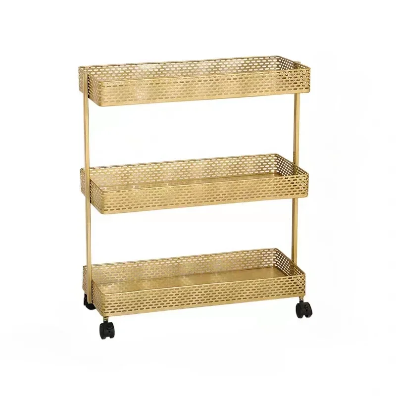 

Golden iron 3 layers storage cart with wheels rack storage basket shelf household kitchen bathroom bedroom living room