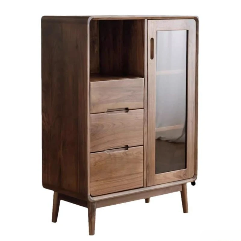 North American black walnut solid wood side cabinet wine cabinet dining side cabinet all solid wood log Nordic glass door