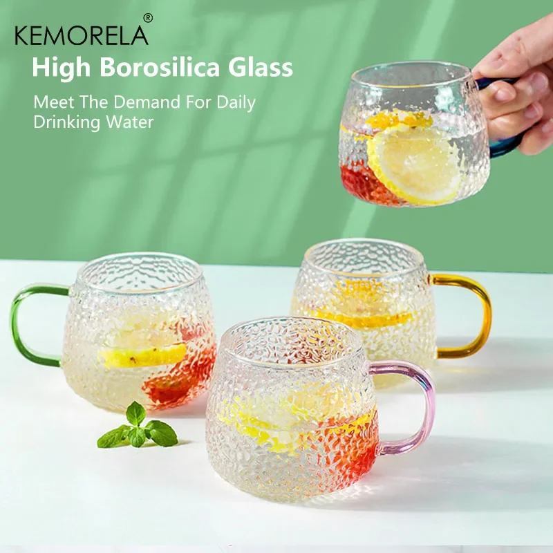 400ml Hammer Pattern Coffee Cup Air Bubble Water Glass Cup Temperature Resistant Hand Handle Tea Cup Household Drinking Equipmen