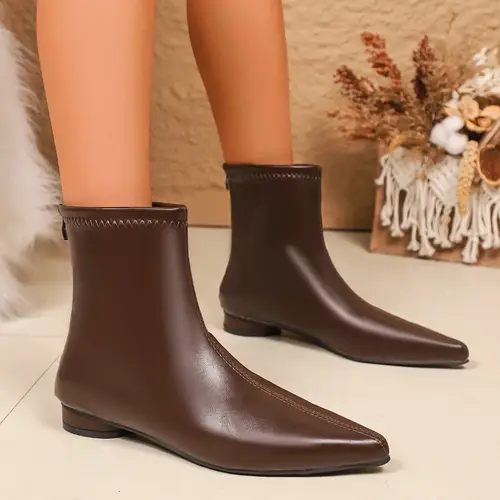 2025 New Women's Short Boots Fashion Pointed Toe Ankle Boots Women Zippers Flat Shoes High Quality Leather Ladies Chelsea Boots - Image 8