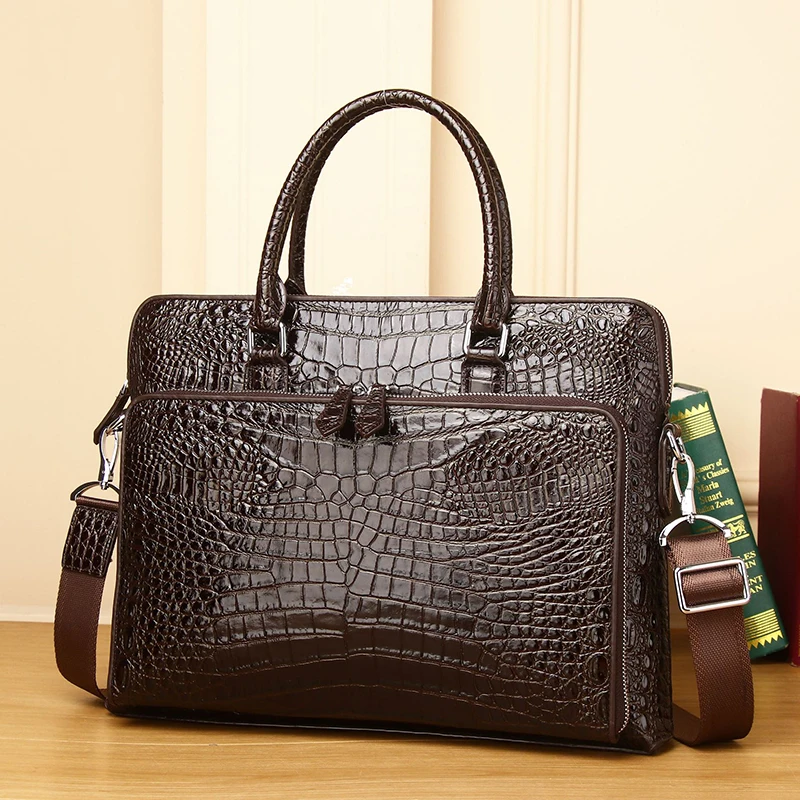 New Crocodile Pattern Men's Bag Luxury Handbag Genuine Leather Men's Bag Fashion Versatile Business Briefcase Shoulder Bag