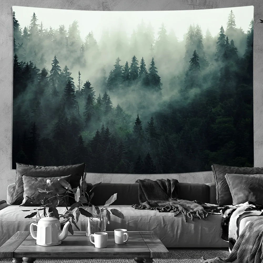 Tapisserie de forêt brumeuse, paysage de montagne Tranquil, décoration intérieure, décor de fête, salon, chambre à coucher, bureau