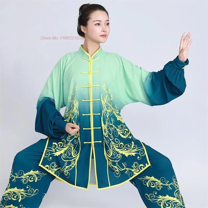 2024 tai chi uniform traditional chinese wushu kungfu suit gradient color martial arts wing chun suit taijiquan morning exercise