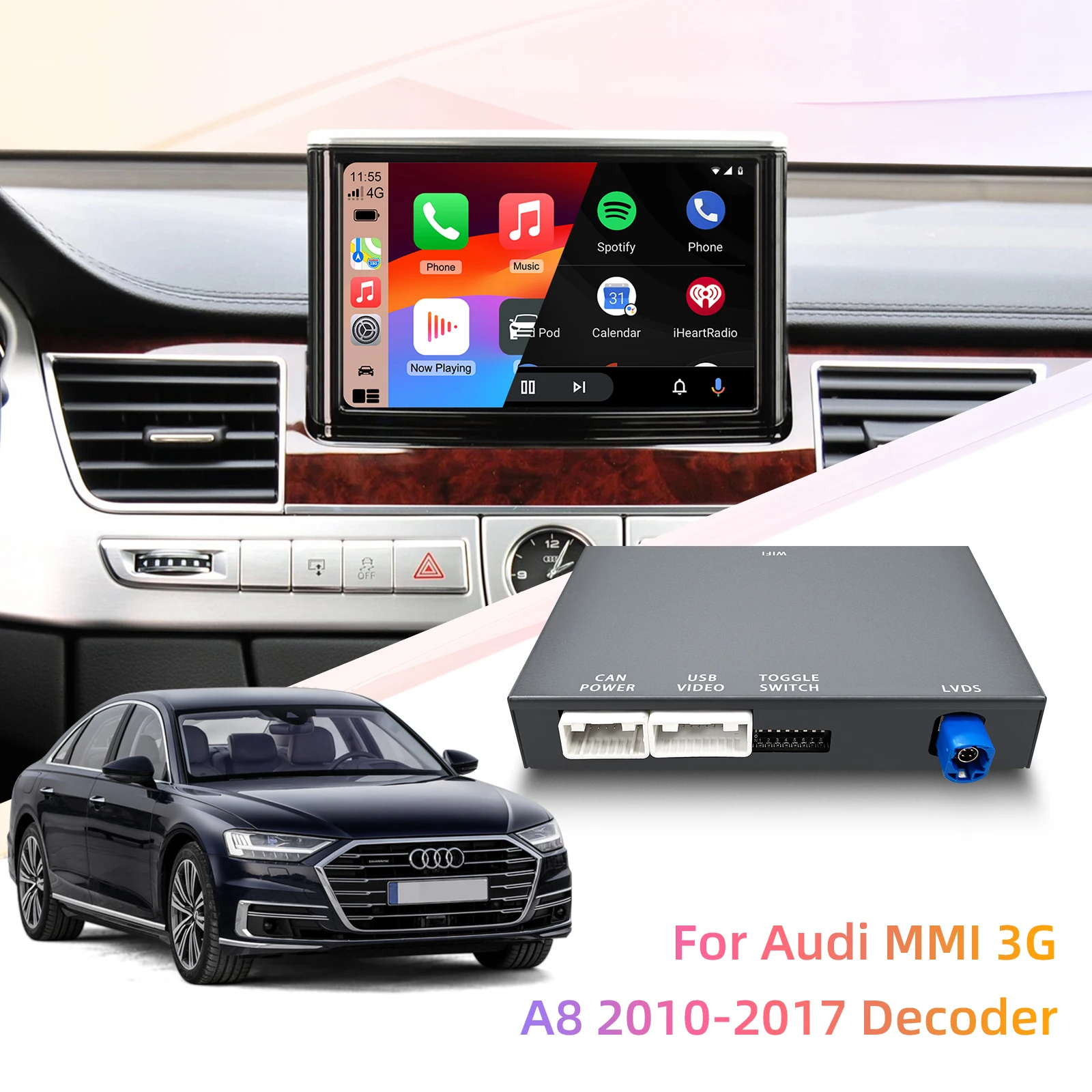 

Ezontronics OEM-экран, обновленный декодер для Audi A8 2010-2017, экран 6,5 дюйма/7 дюймов, MMI 3G с CarPlay и Android