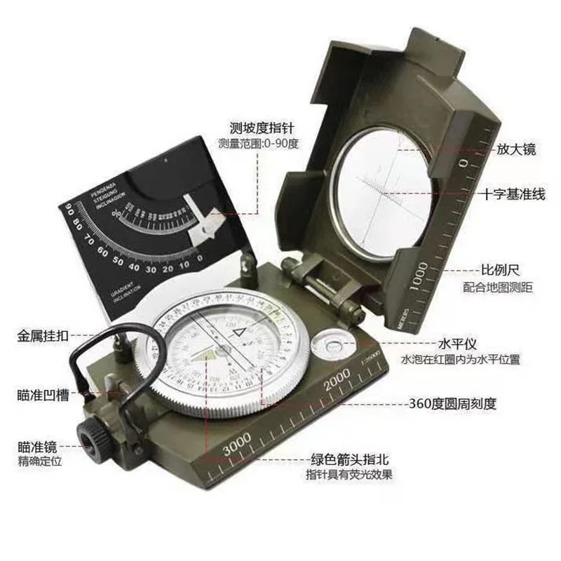 

American multifunctional high-precision compass Off-road geological compass Waterproof and low temperature resistance
