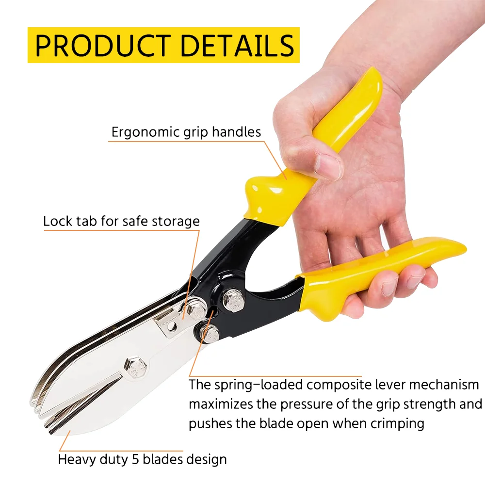 Alicate manual de 5 lâminas para encolhimento de tubos, alicate de 5 lâminas para crimpagem de tubos, ferramenta de crimpagem de tubos de descida/HVAC para crimpagem de chapas e tubos de metal de calibre 24-28