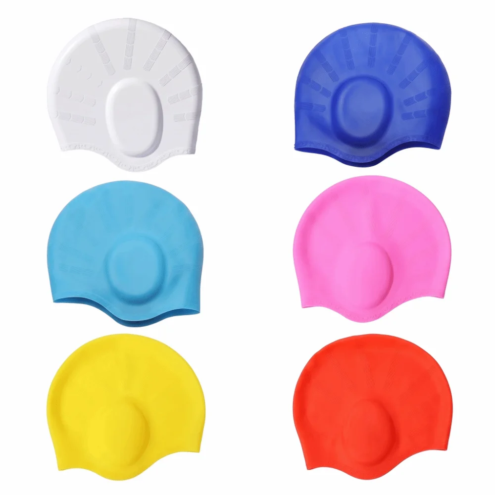 Flexible Ear Pockets Silicone Swim Cap Ear Protection High Elasticity Swimming Cap Waterproof Large Size Swim Hat Men Women