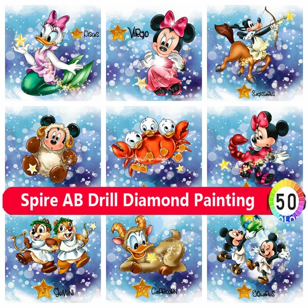 Disney Characters Diy AB Diamond Painting Kits Mosaic Embroidery Winnie Micky Zodiac Signs Jewelry Cross Stitch Home Decor Gift