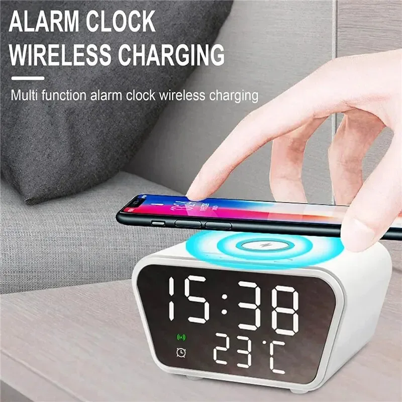 

Alarm Clock Wireless Charger 15W Fast Charging Station for Bedroom Bedside Phone charging station