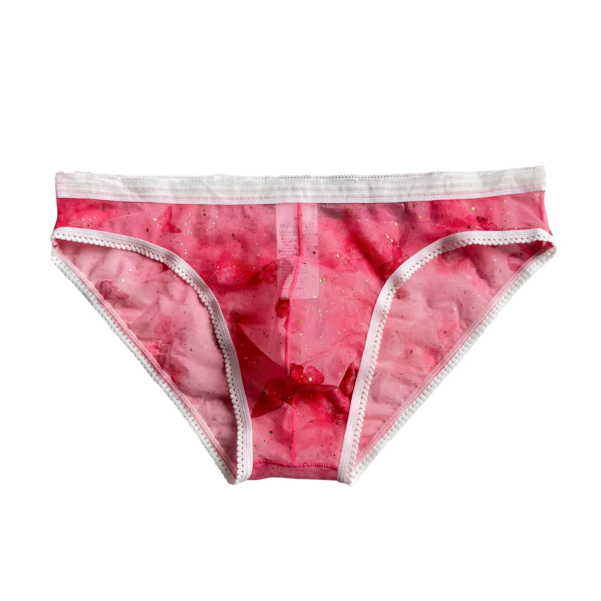 Men's Gradient Mesh Briefs Low Waist Translucent Pouch Underwear Tie-Dye Sissy Lingerie Pink Green Purple