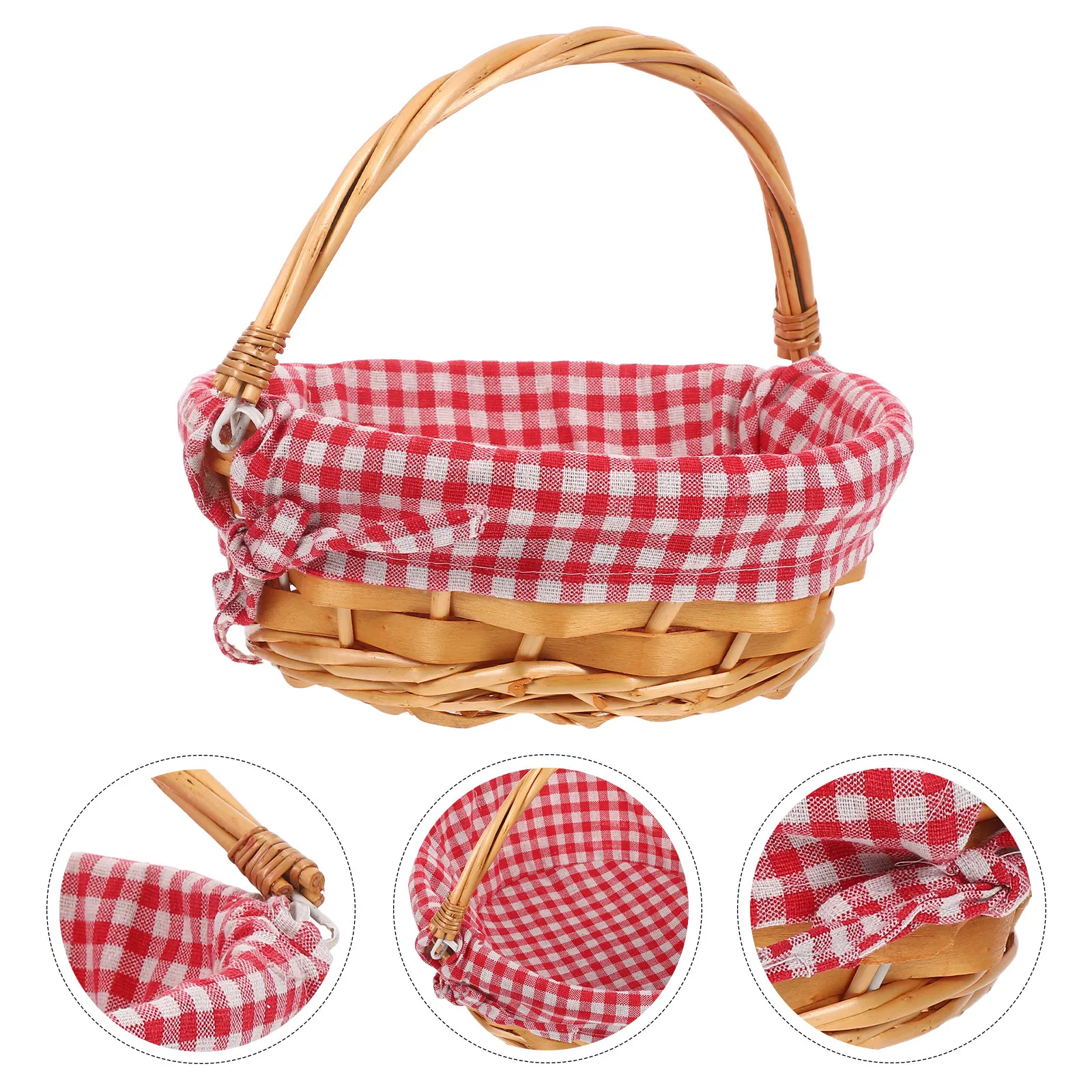 Handwoven Willow Wicker Basket Rustic Round Picnic Storage Basket Linen Liner Multifunctional Holder for Eggs Fruits Snacks