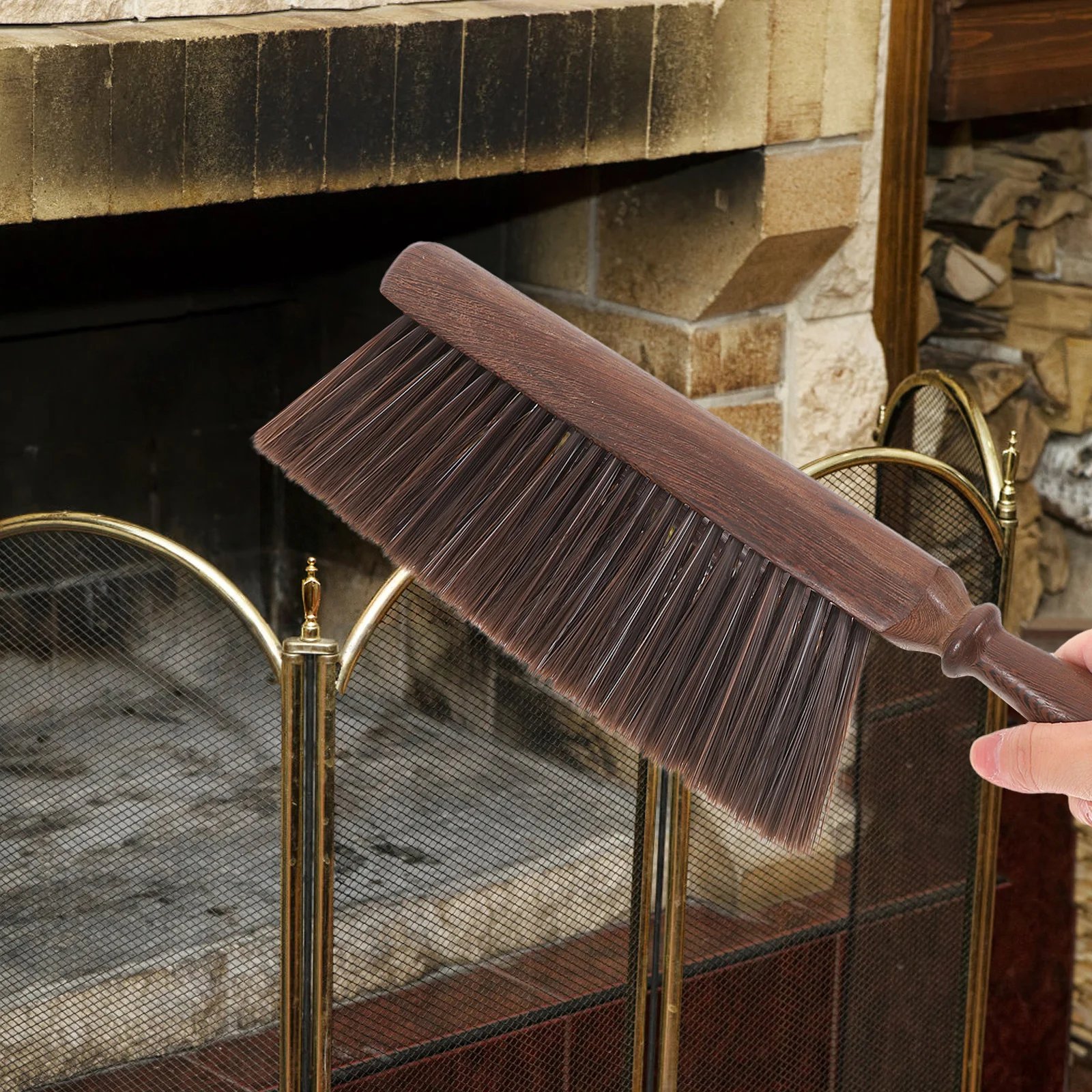 

Щетка для чистки камина с деревянной ручкой, термостойкая щетина, прочный инструмент для дровяных печей, бытовая пыль и камин