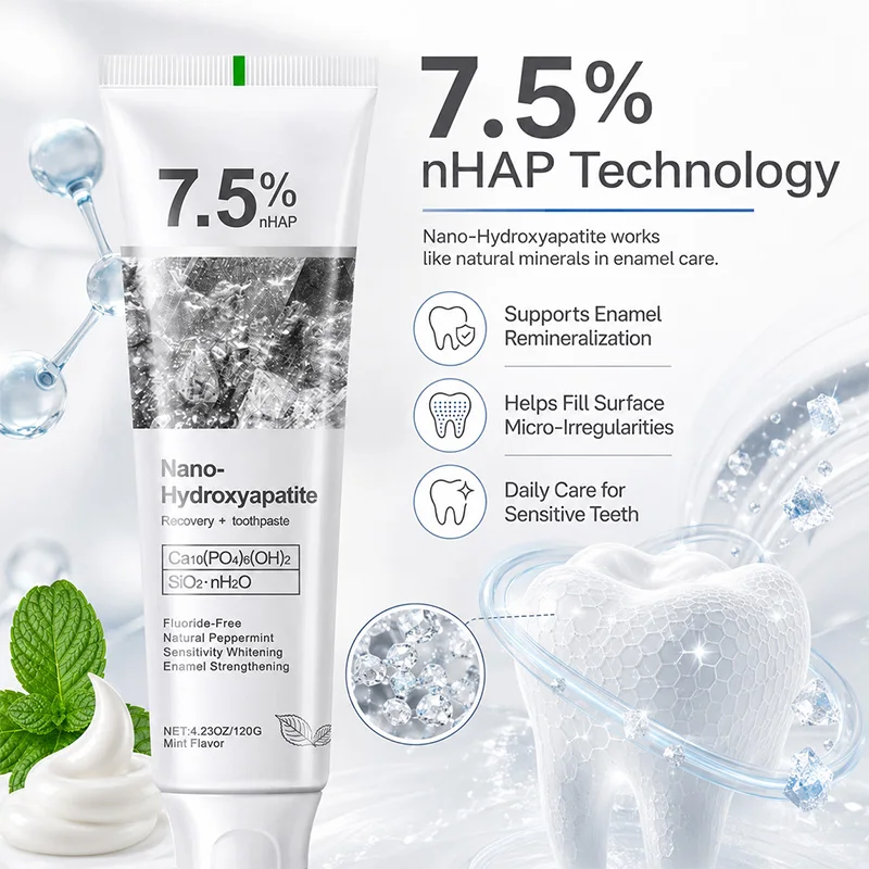 Lot de 5/6 pièces de dentifrice à 7,5 % d'hydroxyapatite nano (nHAP) 120g, sans fluor, pour la réparation de l'émail, les dents sensibles et le blanchiment – Kit de soins bucco-dentaires