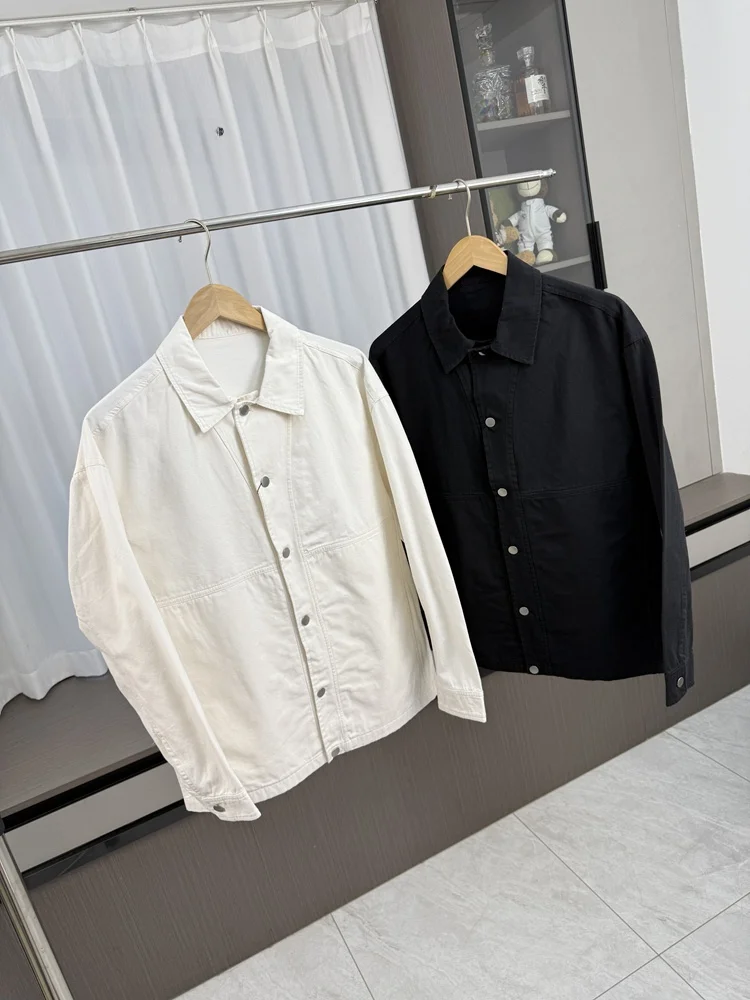 

Soft Pure Color Men's Casual Loose Fit irt Jaet Autumn Faion Urban Sle Breathable Long Sve Flip Collar Regular Length