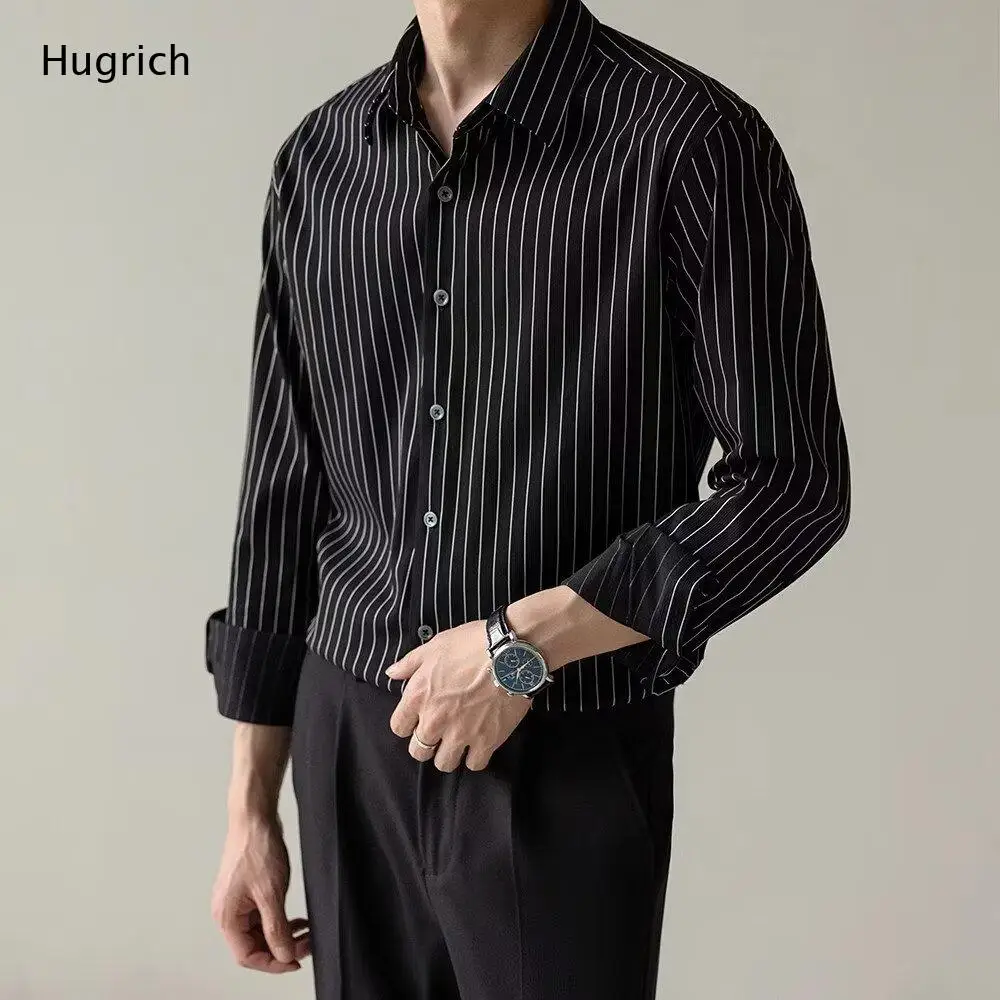 Wrinkle Free Vertical Striped Long Sleeve Shirt Formal Business Office Mens Dress Top
