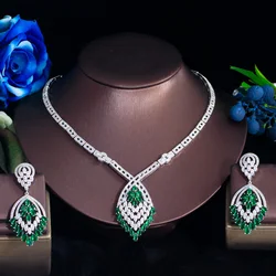 ThreeGraces Gorgeous Green Cubic Zirconia Silver Color Nigerian Dubai Bridal Wedding Party Costume Jewelry Set for Women TZ919