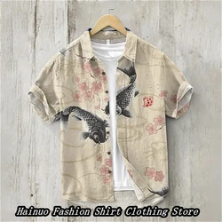 2024 European and American popular men's shirts, casual home shopping, 3D printing, retro linen shirts, 15 styles, XS-5XL