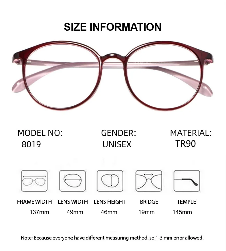 ELECCION  Prescription Glasses TR90 Frame Round Anti-Blue Light Glasses Customizable Women  Reading Glasses  Presbyopia Myopia