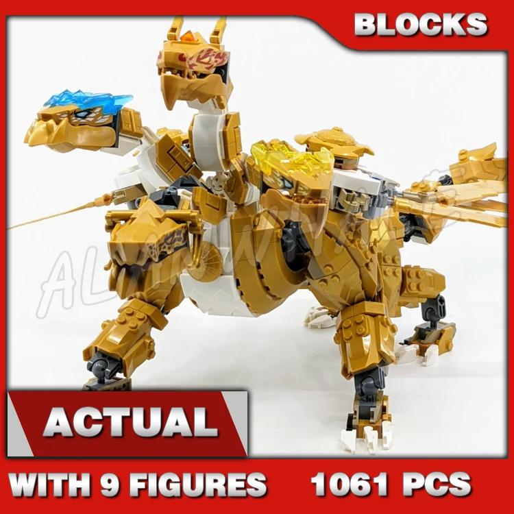 

1061pcs Shinobi 4-headed Lloyd Golden Ultra Dragon Posable Wings Crystal King 60011 Building Block Sets Compatible With Model