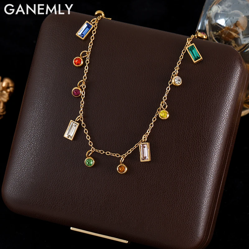 Ожерелье GANEMLY из нержавеющей стали 316L с красочным хрустальным кулоном для женщин, новая Шейная цепочка, ошейник, женский подарок
