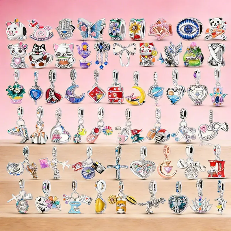 Versilberte Cartoon-Schweinchen-Charms-Perlen für Original-Armbänder, Taschenanhänger, Ohrring-Charms, Anhänger, DIY-Schmuckgeschenk für Frauen